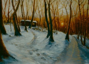 Besneeuwde Bossen 2002 Zonsondergang